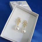 Brinco Pérola E Zirconia Noiva Pequeno Delicado Dourado Gota
