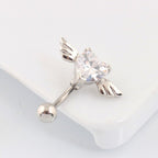 Piercing De Umbigo Invertido Prata Zirconia Coração Rosa Rox