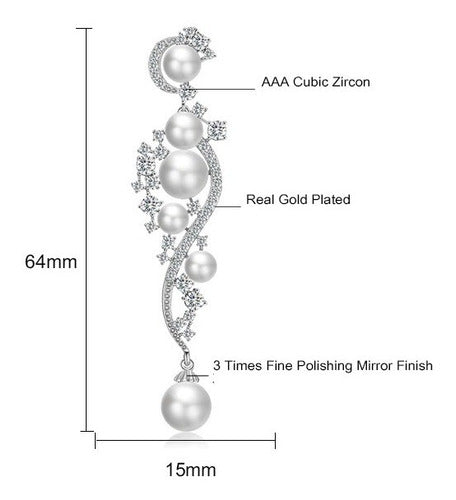 Brinco Pérola E Zirconia Noiva Pendurado Delicado Prata Luxo