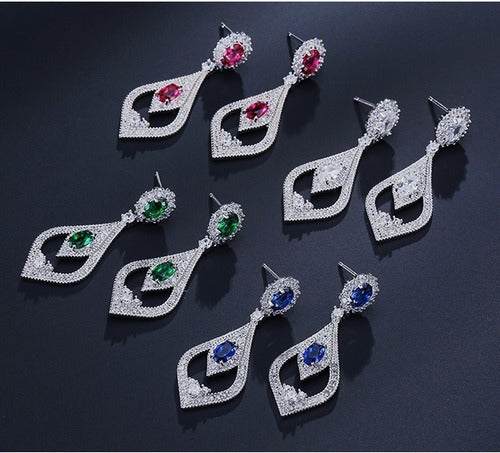 Brinco Zirconia Vermelho Prata Festa Madrinha Formatura Luxo