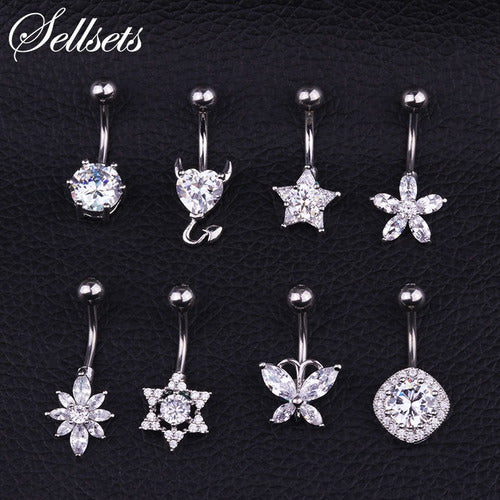 Piercing De Umbigo Prata  Borboleta Zirconia Aço Cirúrgico