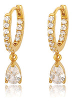 Brinco Argola Com Pedra De Zircônia Gota Folheado Ouro 18k