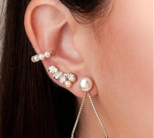 Piercing Argola Orelha Falso Fake Pérola Dourado Barato