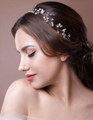 Tiara Arranjo Grinalda Cabelo Noiva Pérola Fio Strass Brilho