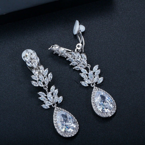 Brinco De Pressão Noiva Zirconia Prata Festa Debutante