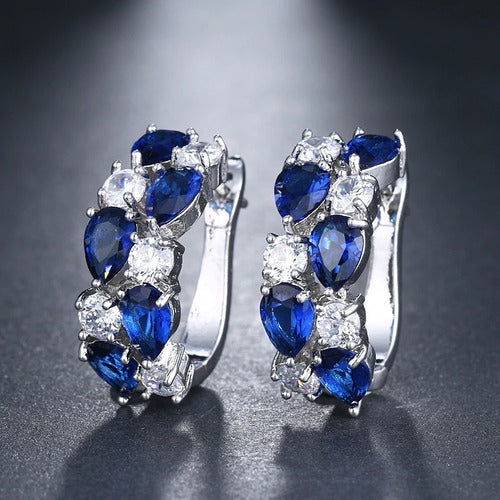 Brinco Pedra Zirconia Prata Madrinha Mãe D Noivos Verde Azul