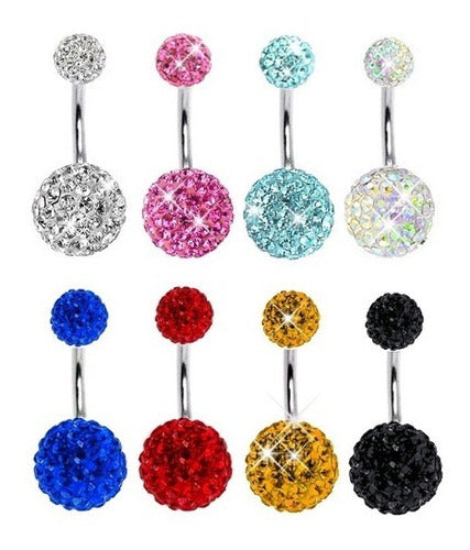 Piercing De Umbigo Prata Strass Branco Duplo Aço Barato