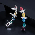 Par De Brinco Ear Cuff Zirconia Colorido Prata Rodio Festa