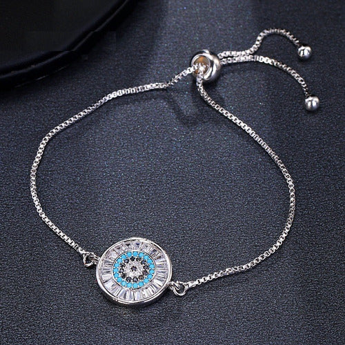 Pulseira Bracelete Prata Com Zircônia Olho Grego Presente