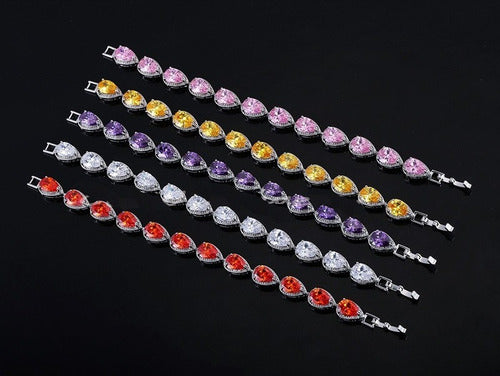 Pulseira Bracelete Dourada Com Zircônia Noiva Debutante Gota