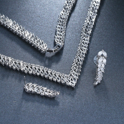 Conjunto Colar E Brinco Noiva Zircônia Prata Festa Debutante