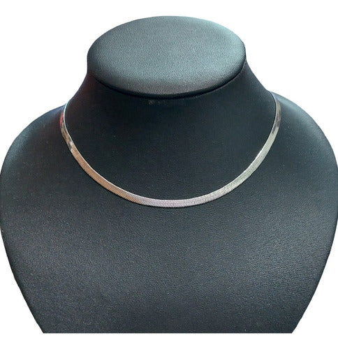 Colar Fita Laminado Pele De Cobra Prata Aço Inoxidável 4 Mm