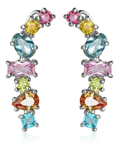 Brinco Ear Cuff Noiva Pedra Zirconia Colorido Festa 15 Anos