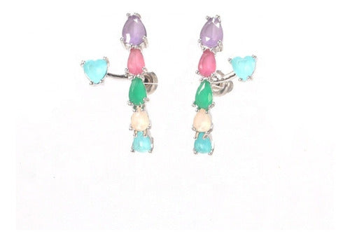 Brinco Ear Cuff  Pedra Zirconia Rodio Prata Colorido Pequeno