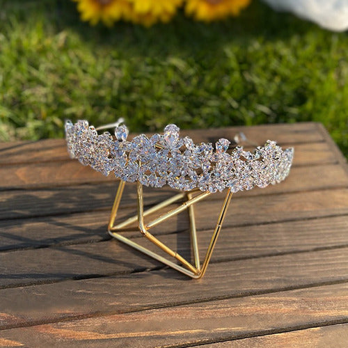 Coroa Tiara Porta Coque Cabelo Noiva Prata Pedra Zirconia