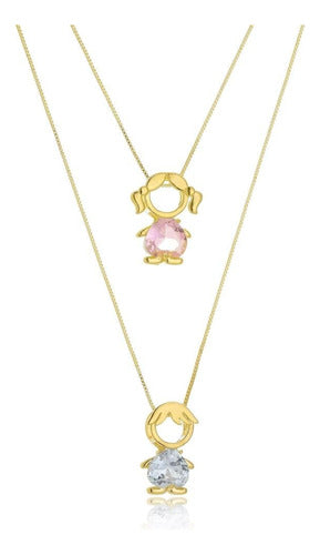 Colar Filhos Pedra Zirconia Banhado Ouro 18k Semi Joia