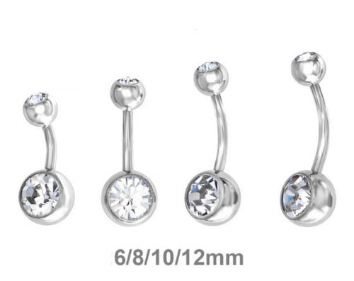 Piercing Umbigo 2 Pedras Aço Cirúrgico Haste De 6 8 10 Mm