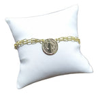 Pulseira Medalha De São Bento Folheada Ouro 18k Fecho Boia