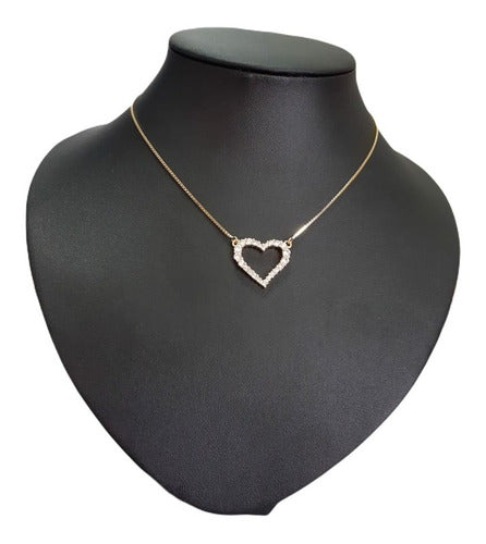 Colar Coração Com Pedra De Zirconia Dourado Folheado A Ouro