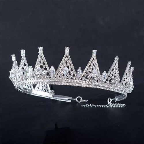 Coroa Porta Coque Noiva Zirconia E Strass Debutante Prata