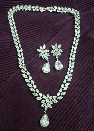 Colar E Brinco Noiva Zircônia Prata Festa 15 Anos Luxo