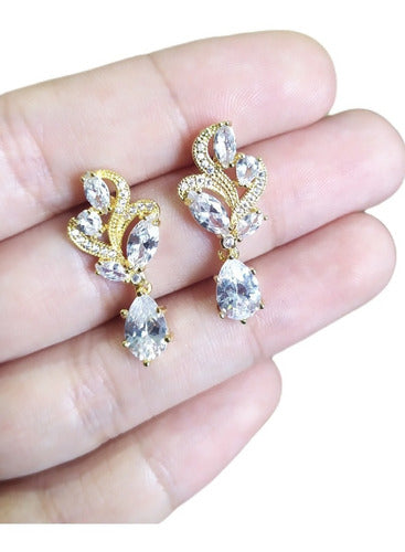 Brinco Noiva Zirconia Prata Ou Dourado Festa Formatura Luxo