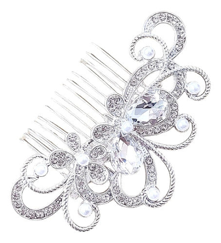 Arranjo Enfeite Cabelo Noiva Strass Perola Prata Debutante