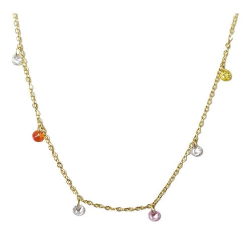 Colar Chocker Pedra Zirconia Colorido F. Ouro 18k Semi Joia
