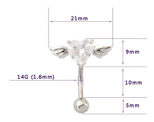 Piercing De Umbigo Invertido Prata Zirconia Coração Rosa Rox