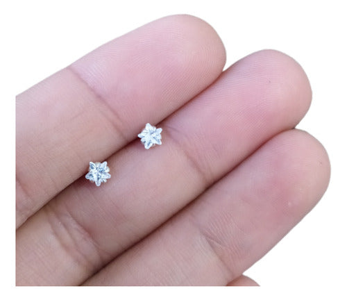 Brinco Pedra Zirconia Estrela Prata 925 Legítima 5 Mm