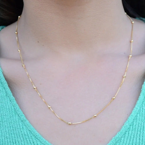 Colar De Bolinhas F. Ouro 18k Dourado Semi Joia 80 Cm