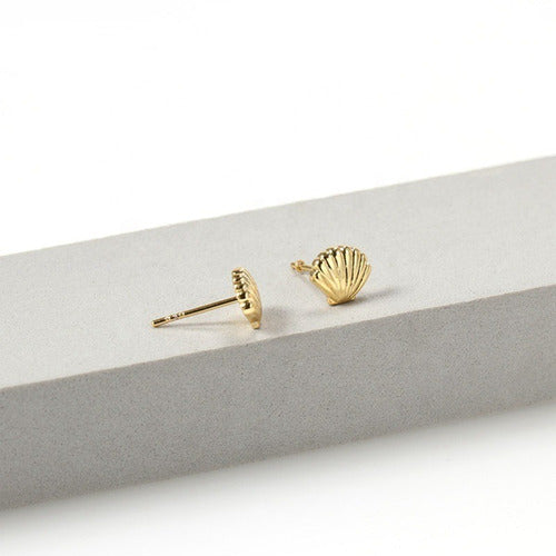 Brinco Concha Do Mar Moda Praia Dourado Folheado A Ouro 18k