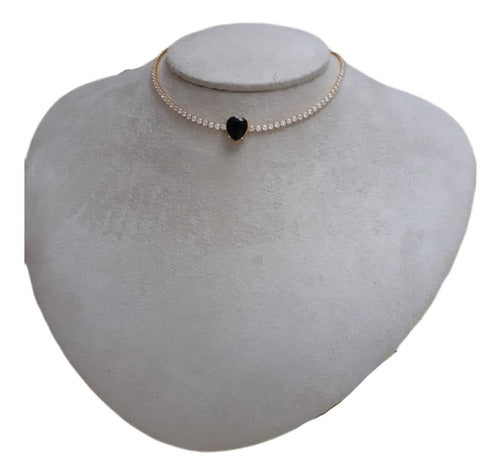 Colar Chocker Zirconia Coração Vermelho Preto Branco Riviera