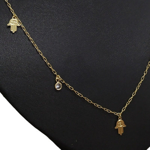 Colar Mandala Hamsá Mão De Fátima Pedra Zirconia Semi Joia