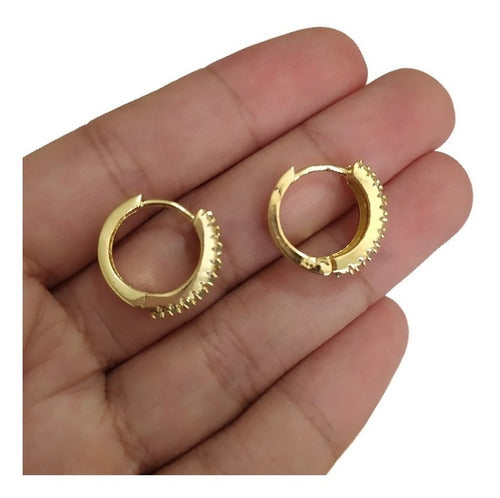 Brinco Argola Pedra Zirconia Verde Dourado Folheado Ouro 18k