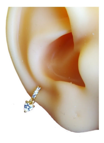 Brinco Argola Com Pedra De Zircônia Coração Pendurada F Ouro