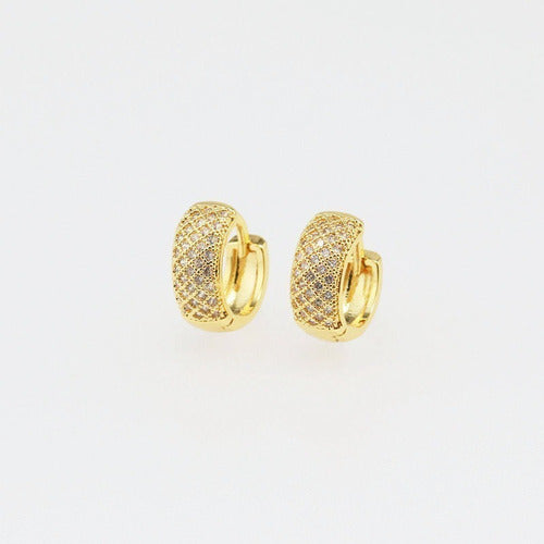Brinco Argola Pedra Zircônia Dourado Folheado Ouro 18k 6 Mm