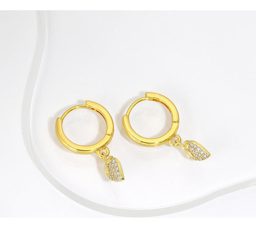 Brinco Argola Pingente Morango Pedra Zirconia Banha Ouro 18k