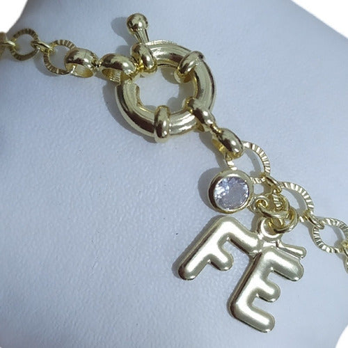 Pulseira Fé Pedra Zirconia F Ouro Semi Joia Fecho Boia