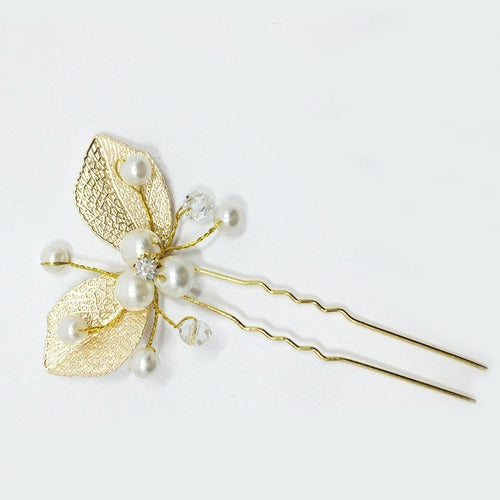 Arranjo Enfeite Aplique Dourado Cabelo Noiva Perola Dama