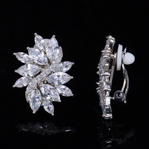 Brinco De Pressão Com Zirconia Noiva Casamento Prata Fixo