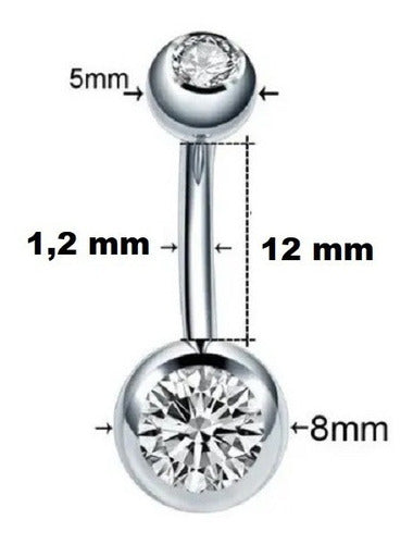 Piercing Umbigo 2 Pedras Aço Cirúrgico Haste De 6 8 10 Mm