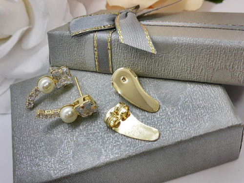 Brinco Ear Cuff Festa Noiva Pedra Zirconia E Perola Dourado