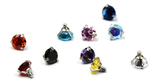 Piercing Microdermal Topo Zirconia Pedra 4mm Aço Colorido