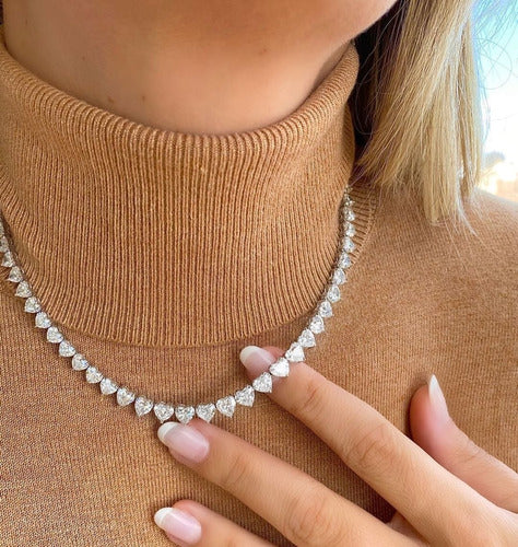 Colar Chocker Pedra Zirconia Coração Riviera Dourado Prata