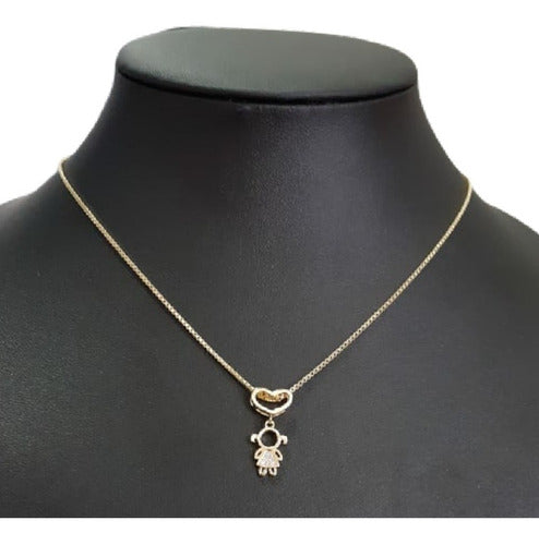 Colar Pingente Menininha Pedra Zirconia Dourado Folheado 18k