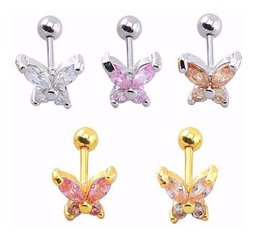 Piercing Tragus Dourado Cartilagem Pedra Mini Borboleta 6mm