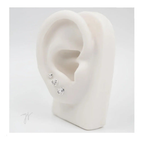 Trio Brinco Pedra Zirconia Coração Prata 925 3 4 5 Mm