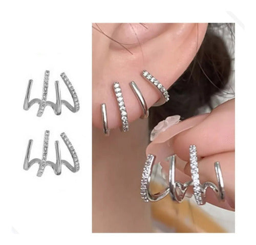 Brinco Ear Cuff  Pedra Zirconia Prata Pequeno Meia Argola