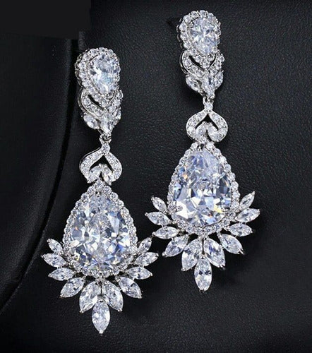 Brinco Noiva Zirconia Prata Festa Debutante Luxo Pendurado